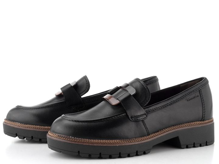 Tamaris mokasíny na vysokej podošve black leather 1-24722-43