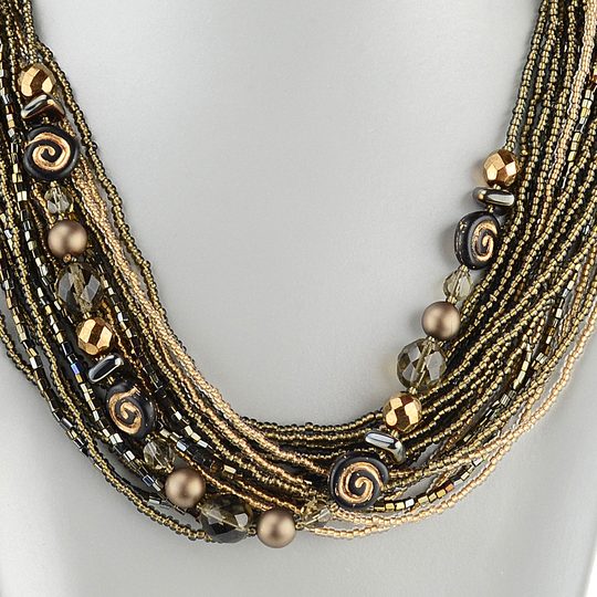 Náhrdelník rokajl hnedý/zlatý