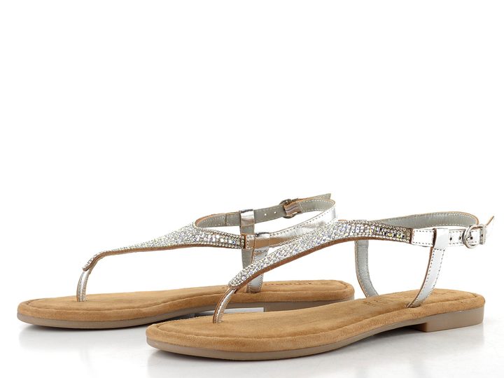 Tamaris metalické kožené sandály/žabky silver glam 1-28132-44