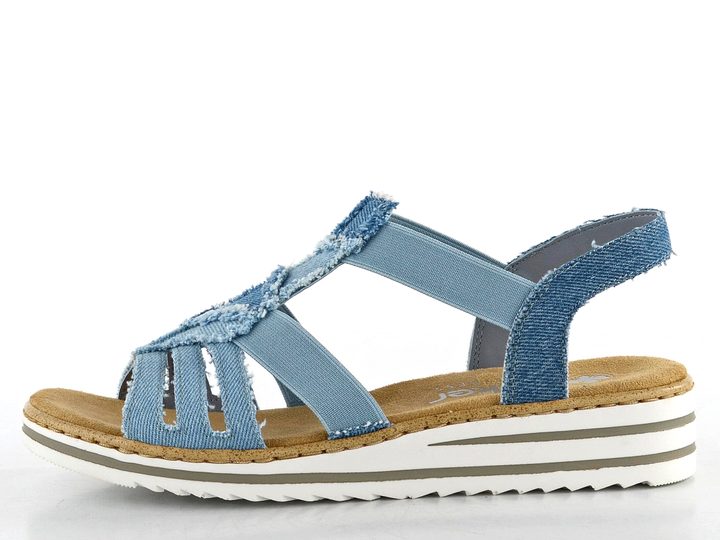 Rieker sandále na kline svetlo modré V0678-12