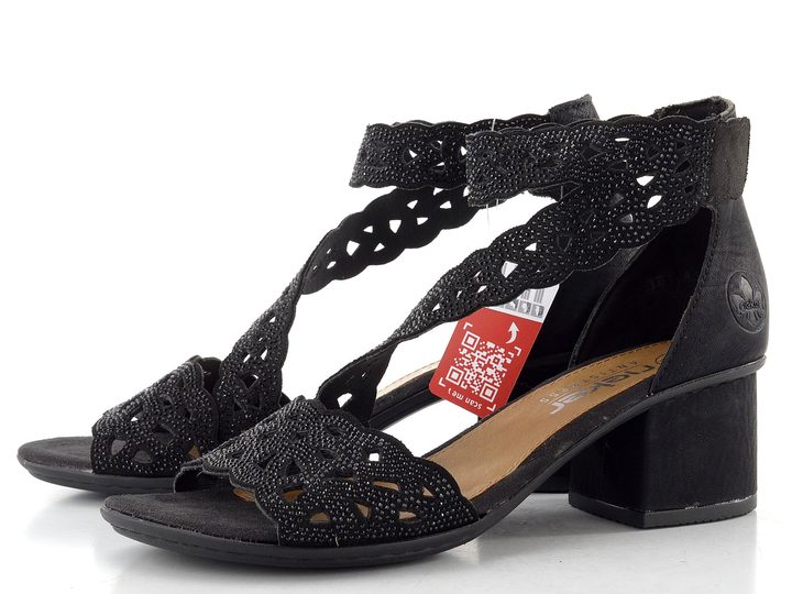 Rieker černé sandály na podpatku 64657-00