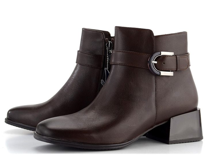 Caprice kožená členková obuv na širokom podpätku Dk Brown 9-25340-41