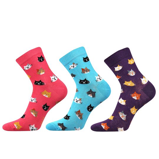 Komfortní ponožky barevné s kočičkami/ 3 páry
