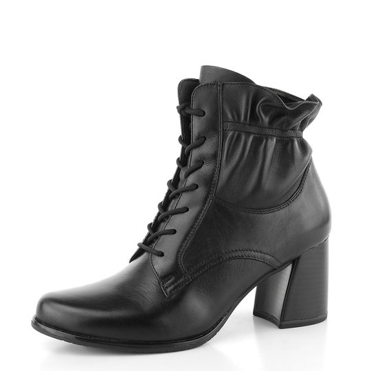 Tamaris kožené vyššie členkové topánky na podpätku čierne 1-25137