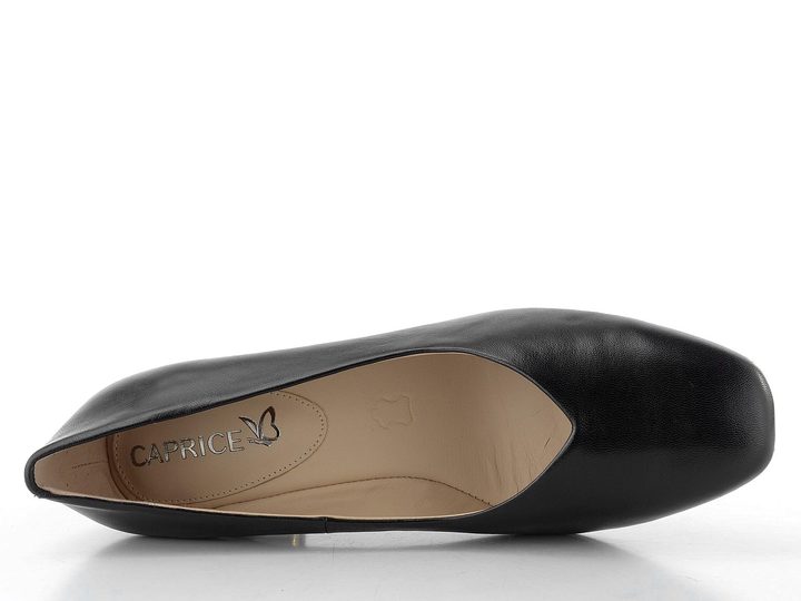 Caprice černé kožené lodičky na širokém podpatku 9-22405-45-022