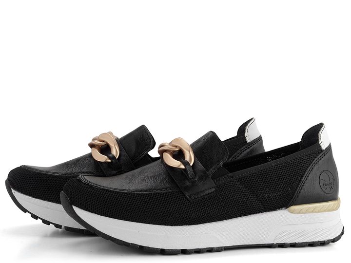 Rieker černé sportovní mokasíny s řetízkem N7458-00