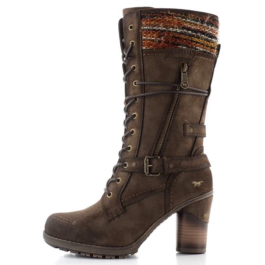 Mustang polokozačky na podpatku brown 15M0162018