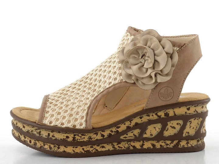 Rieker římské sandály na klínu shell/crema 68180-60