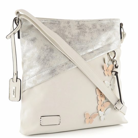 Rieker crossbody kabelka s motýlikmi Offwhite/Silver H1515-40