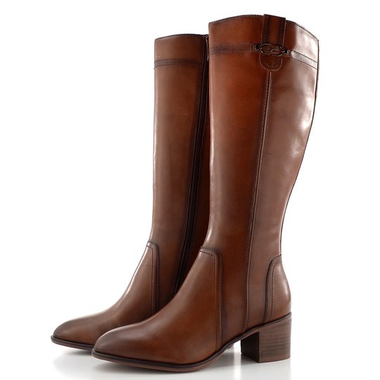 Tamaris kozačky na podpatku cognac leather 1-25576-47