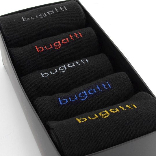 Bugatti hladké ponožky černé 5 pack business socks 6260X
