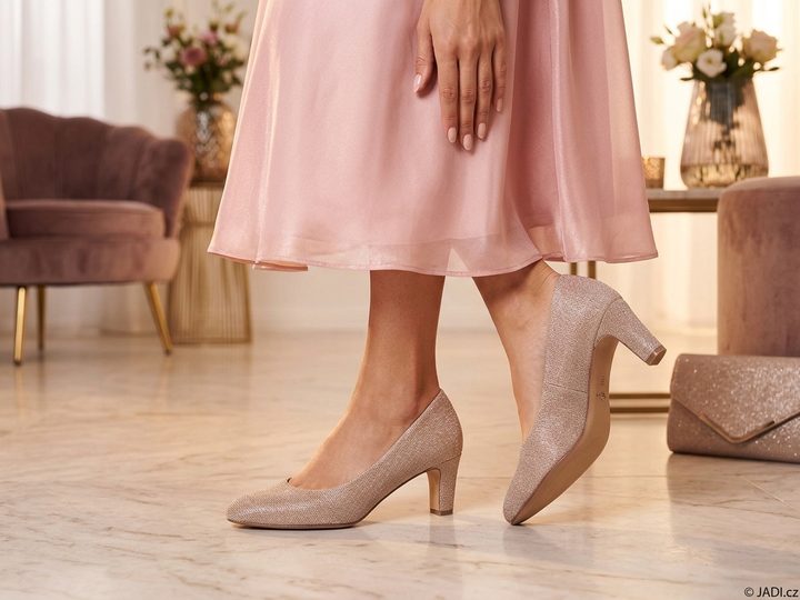 Tamaris třpytivé společenské lodičky rose glam 1-22418-41