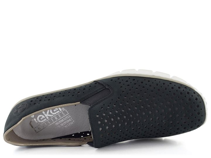 Rieker temně modré prořezávané polobotky na klínu 53799-14