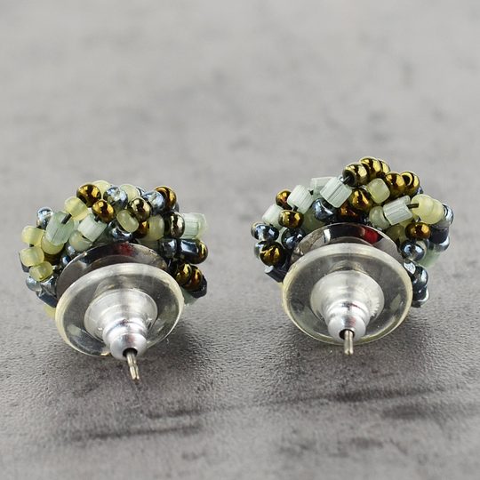 Náušnice rokajl puzeta zeleno-šedé