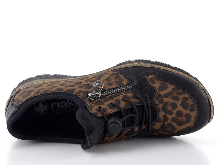 Rieker prozouvací polobotky s olivkou vzorované hnědo-černé N32G0-90