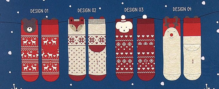 Veselé ponožky s obrázky zvířat červené/krabička 4 páry