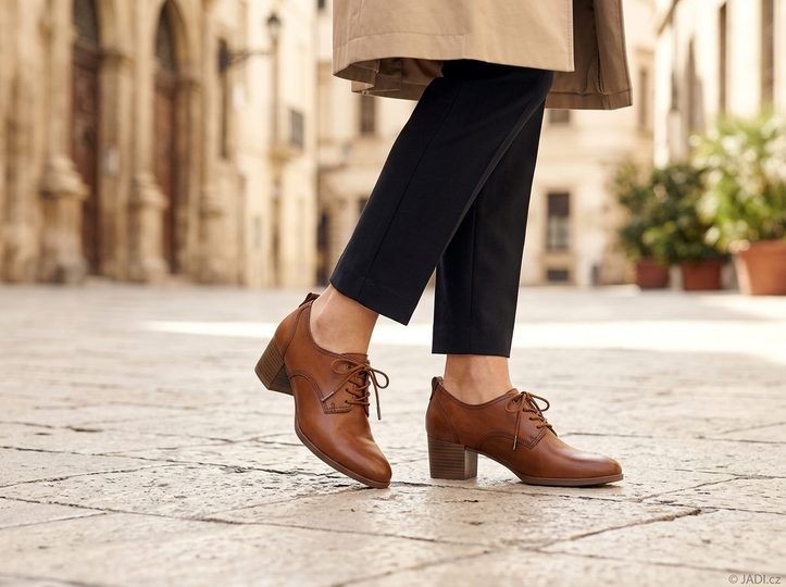 Tamaris kožené šněrovací polobotky na podpatku cognac 1-23307-42