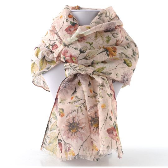 Fraas květinový šál růžový konopí/bavlna 609059-412