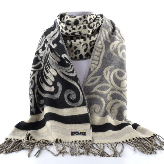 Fraas kašminkový šál se zvířecím vzorem černo-šedý 620011-900