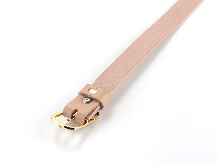 Dámský kožený opasek béžový se sponou ve zlaté barvě 203Z-07