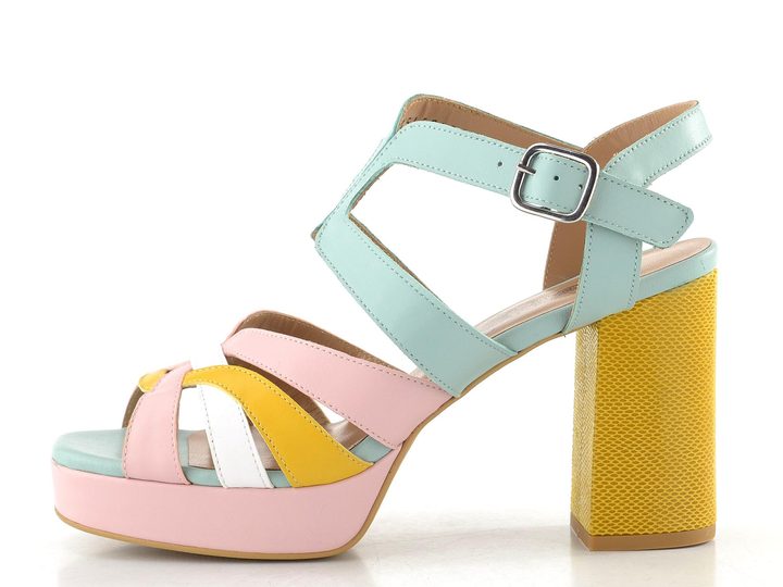 Fly London sandály na podpatku yellow/pale pink/white/spearmint P145455001