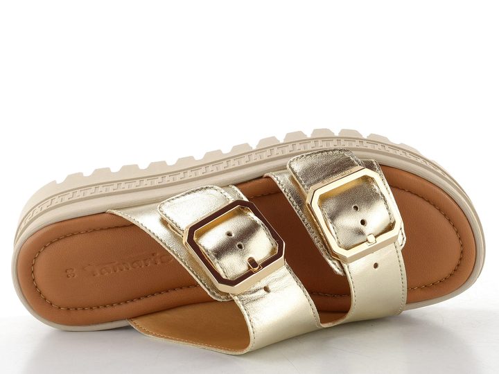 Tamaris kožené pantofle na vysoké platformě light gold 1-27202-44