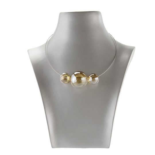 Náhrdelník/struna se třemi skleněnými bublinami medová+pokov