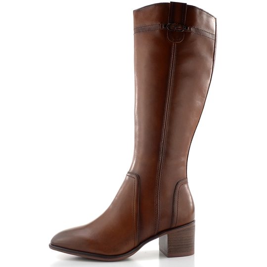 Tamaris kozačky na podpatku cognac leather 1-25576-47