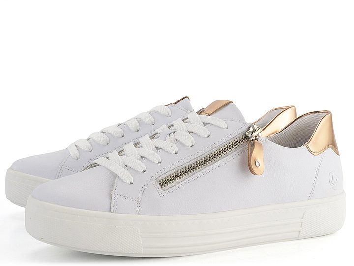 Remonte bílé sneakers tenisky s metalickými prvky a postranním zipem D0903-81