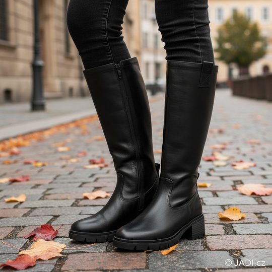 Tamaris hladké kožené kozačky na podpatku Black 1-25601-43