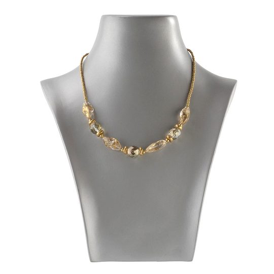 Náhrdelník ze skleněných kamenů a rokajlů čirý/zlatý pokov