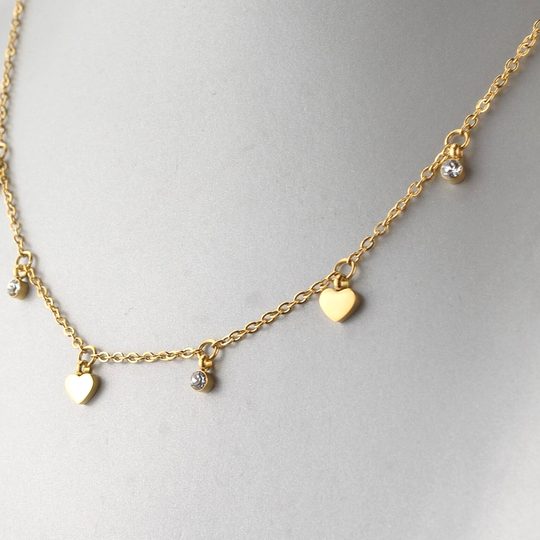 Náhrdelník se srdíčky a krystal kamínky Swarovski zlatá ocel
