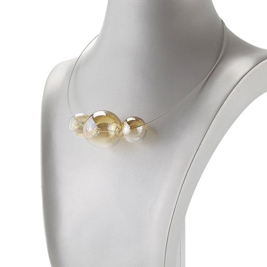 Náhrdelník/struna se třemi skleněnými bublinami medová+pokov