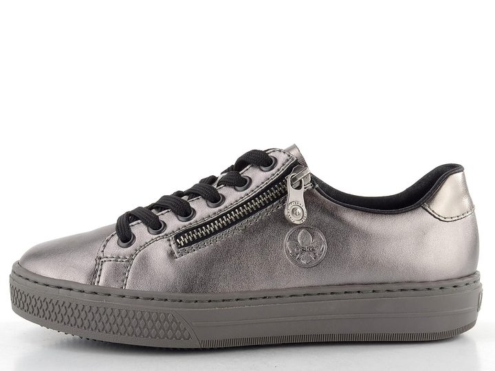 Rieker metalické kožené tenisky so zipsom titan/altsilber L59L1-90