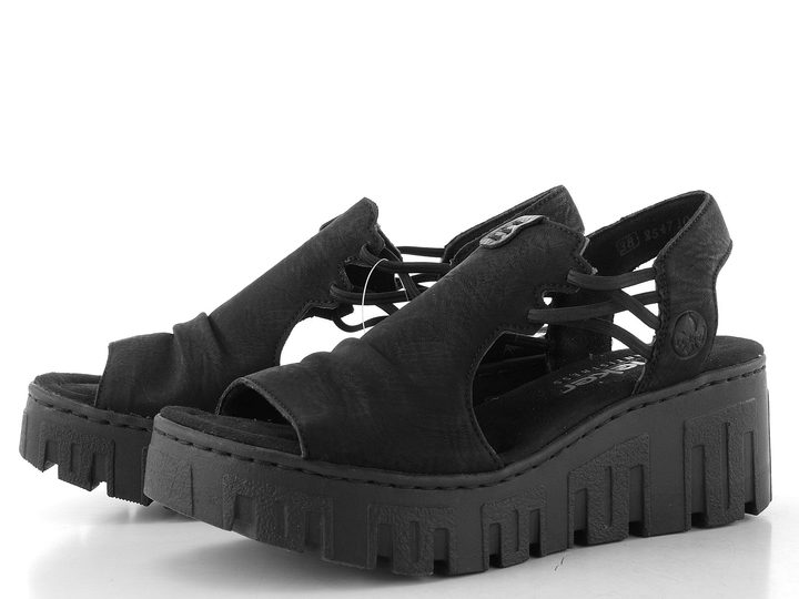 Rieker sandály na platformě s klínkem černé 68075-00