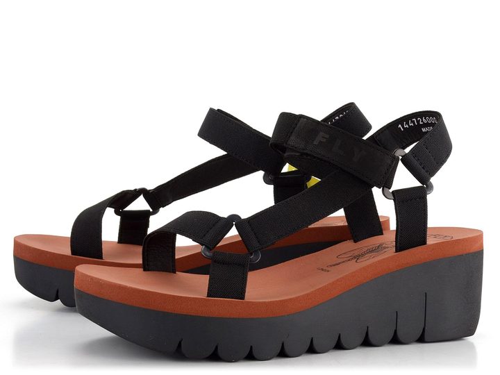 Fly London páskové sandály na klínu černé Yefa P144726000