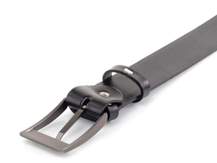 Černý kožený opasek se stříbrnou sponou 32 mm