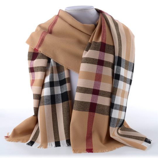 Fraas šál s kostkovaným vzorem světle hnědý 631114-180