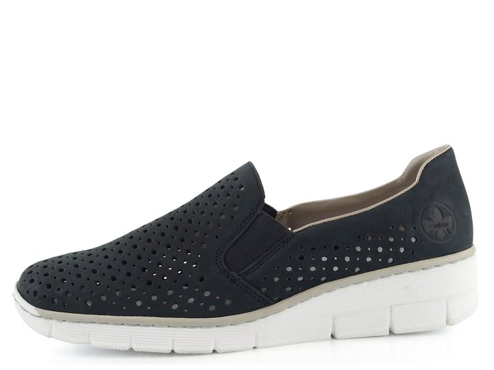 Rieker temně modré prořezávané polobotky na klínu 53799-14