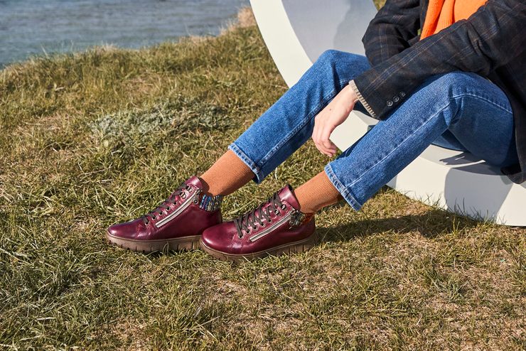 Rieker šněrovací kotník s membránou vino/orange-multi N1305-35