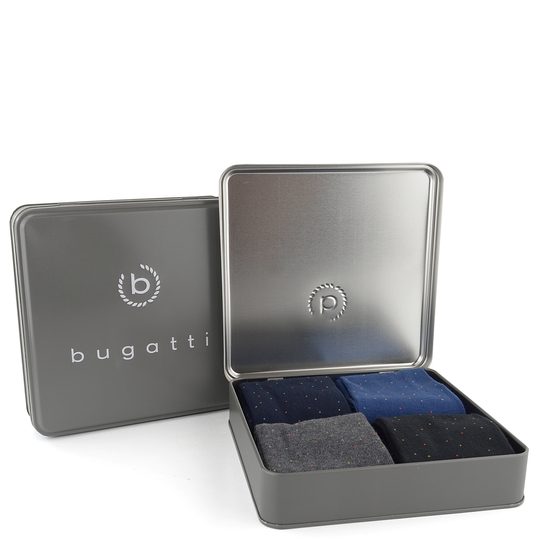 Bugatti vzorčekové ponožky modré/čierne/sivé 4pack/box 6943X