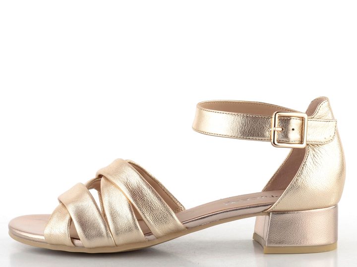 Caprice metalické sandály na podpatku Platin 9-28201-44