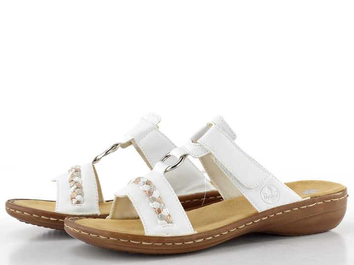 Rieker bílé pantofle s ozdobným copánkem 60888-80