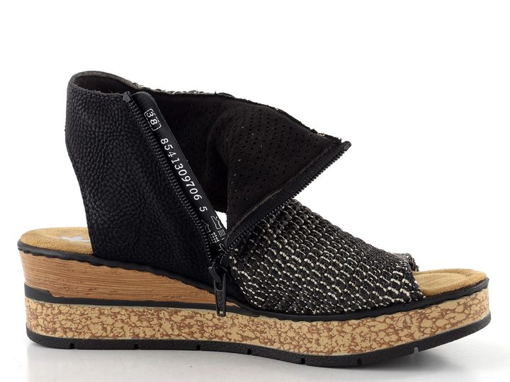 Rieker římské sandály na klínu černé 63791-01