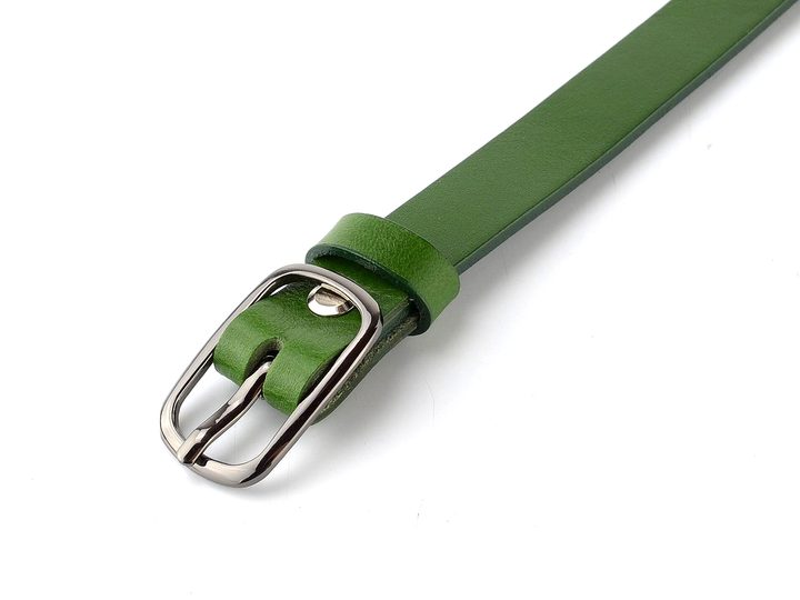Dámský kožený opasek zelený se sponou v šedé barvě 203-31