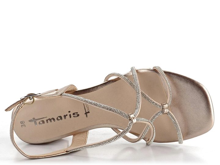 Tamaris metalické pásikové sandále na podpätku Light Gold 1-28236-42