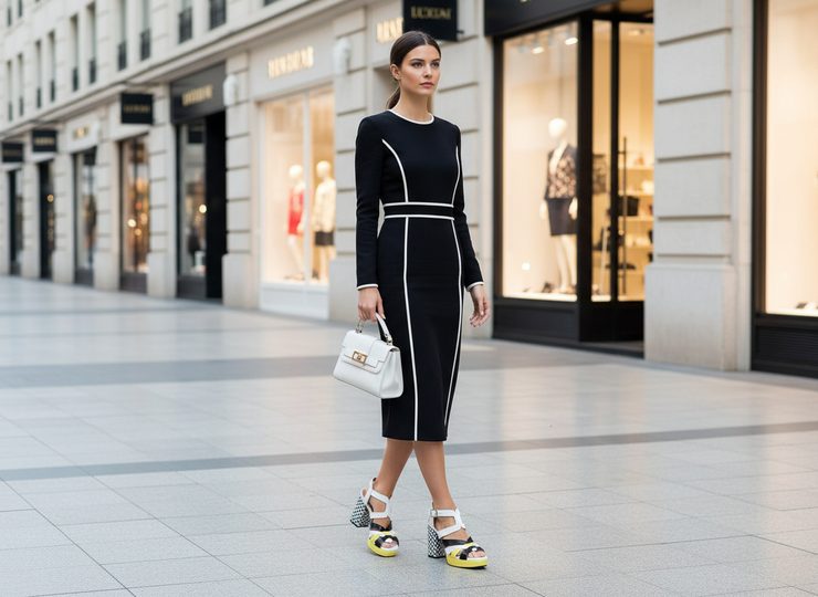 Fly London sandále na podpätku white/black/lemon P145455002