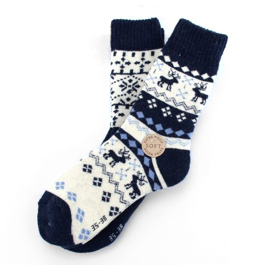 Dámské ponožky s vlnou 2 páry modré/smetanové 37811