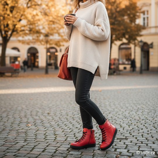 Looke červená kožená členková obuv Joie L0641-12