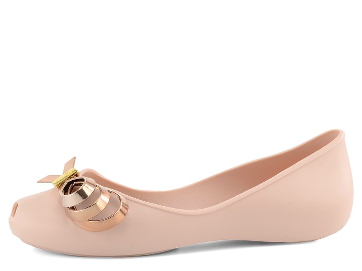 Zaxy balerínky Nude s bronzovou mašľou 82108